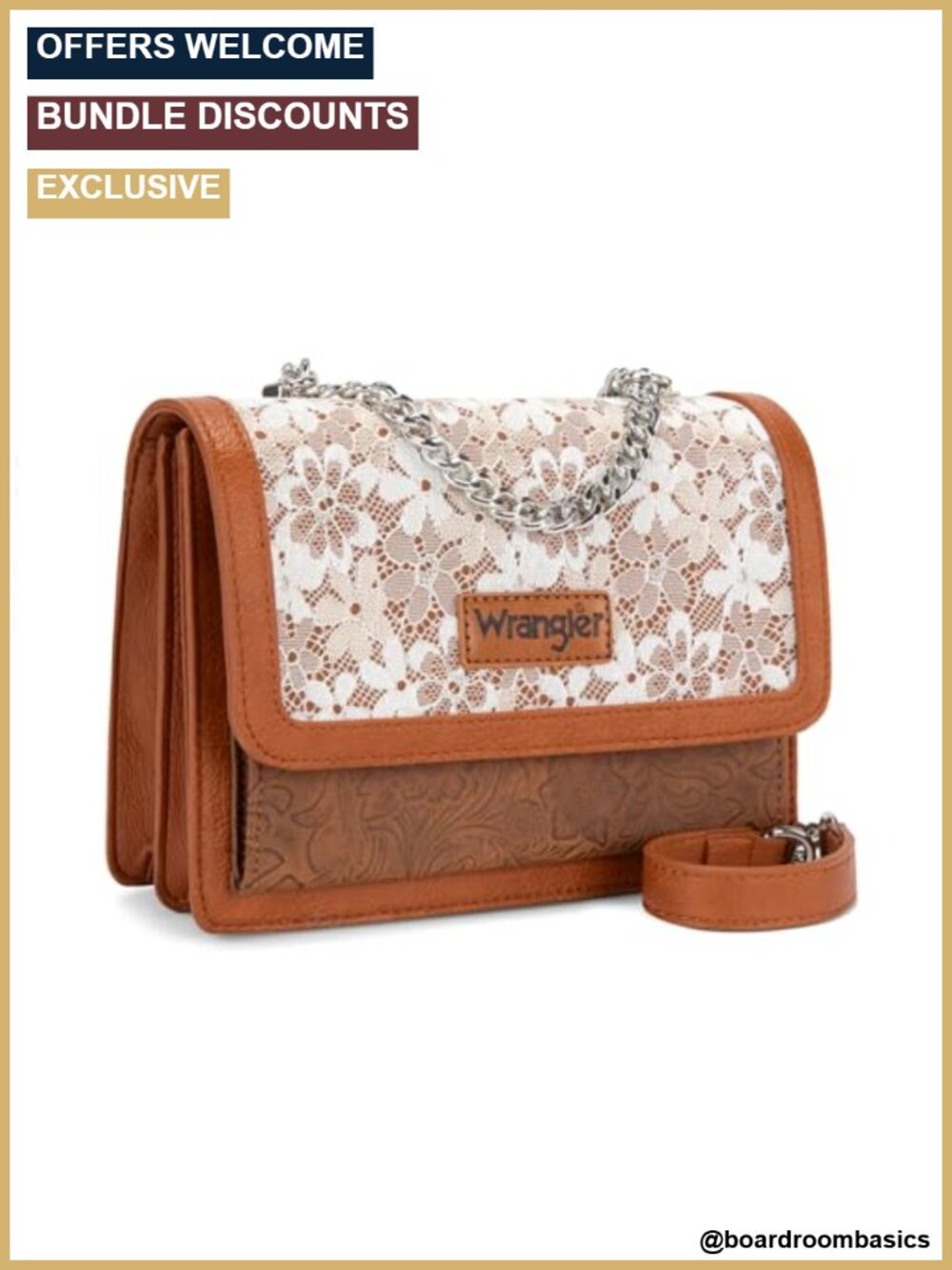 Wrangler Floral Tooled Crossbody Purse with Chain Strap